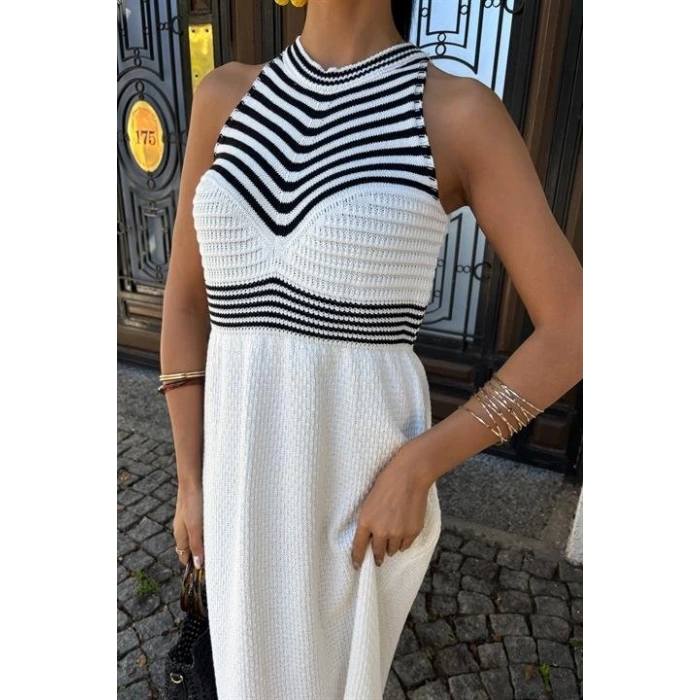 MDB Roba Çizgili Uzun Triko Elbise 2858