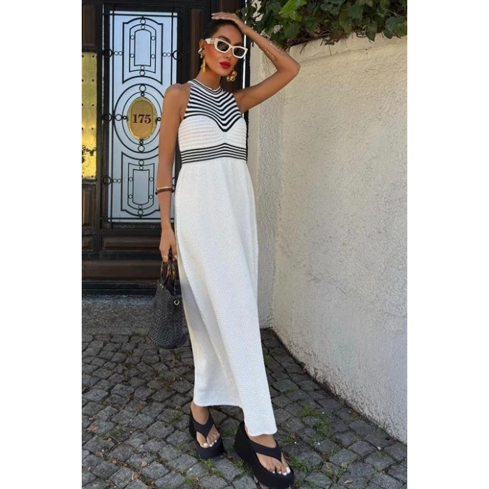 MDB Roba Çizgili Uzun Triko Elbise 2858