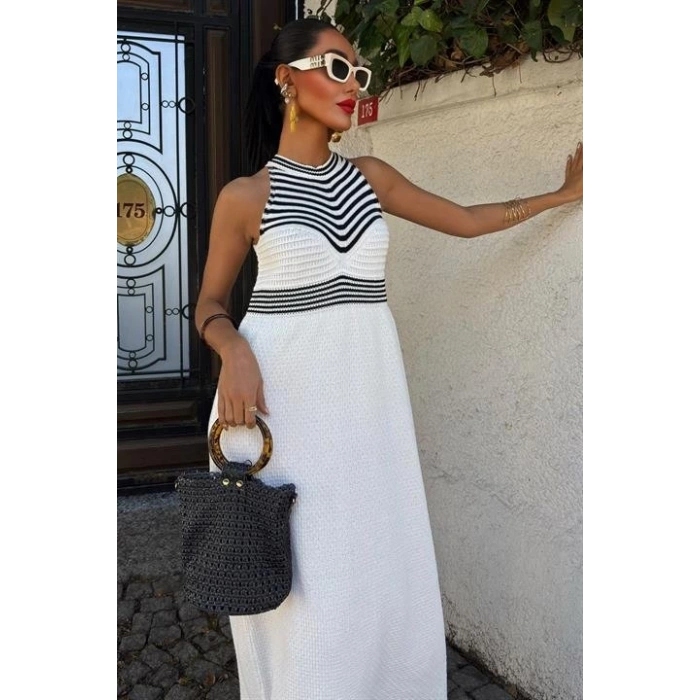 MDB Roba Çizgili Uzun Triko Elbise 2858