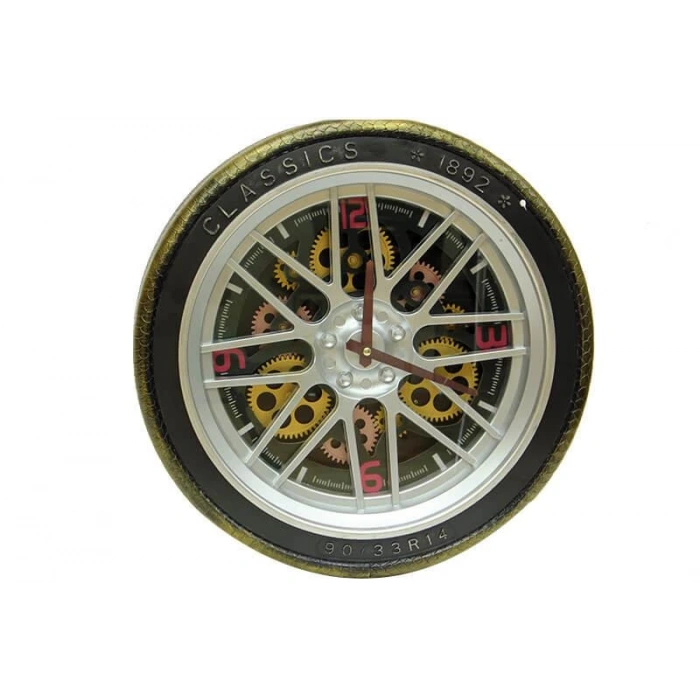 Saat Çarklı Jant Modeli Duvar Saati Dekoratif Ev Ofis Hediyelik