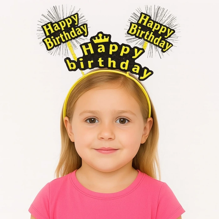 MDB Sarı Renk Işıltılı Yazılı Doğum Günü Parti Tacı