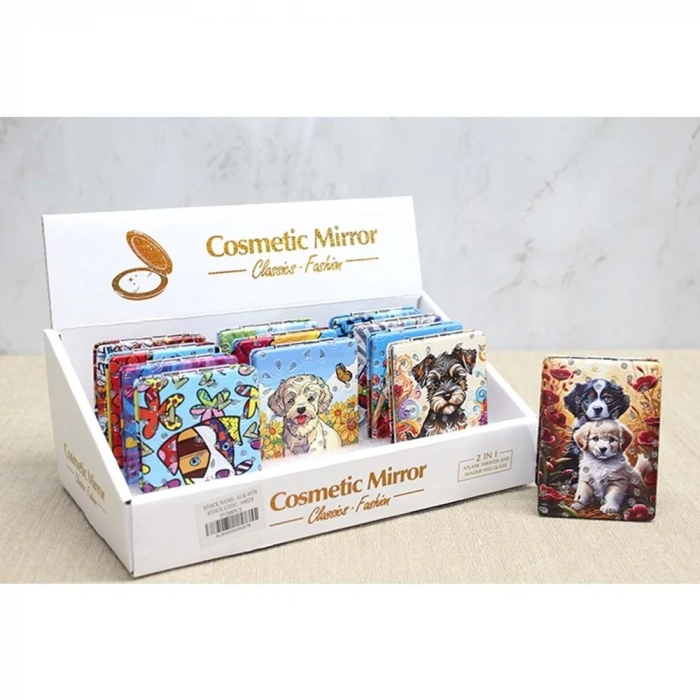 Sevimli Köpek Tasarımıyla Taş İşlemeli İnce El Aynası Dikdörtgen