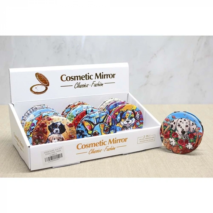 Sevimli Köpek Tasarımıyla Taş İşlemeli İnce El Aynası Yuvarlak