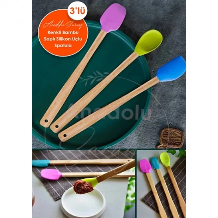 MDB Silikon Uçlu Isıya Dayanıklı Bambu Spatula 3lü Set