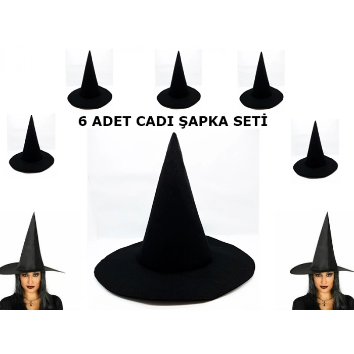 MDB Siyah Cadı Şapkası Keçe Yetişkin Boy 6 Adet