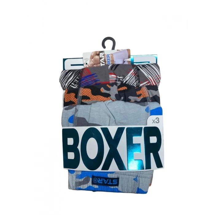 MDB Star 106 Desenli Pamuklu Kemer Likralı 3Lü Boxer