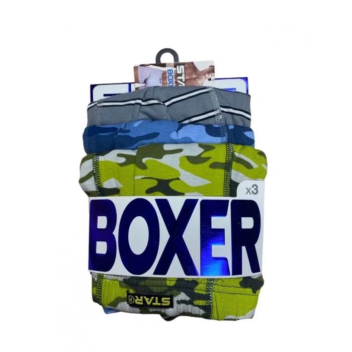 MDB Star 106 Desenli Pamuklu Kemer Likralı 3Lü Boxer