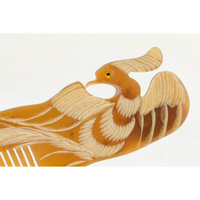 Tavus Kuşlu Oymalı Kemik Tarak