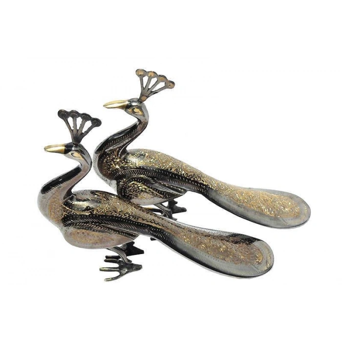 Tavuskuşu 2li Set Biblo Pirinç Dekoratif Hediyelik