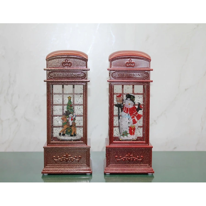 MDB Telefon Kulübesi Tasarımlı Yılbaşı Temalı Işıklı Müzikli Kar Küresi Model 2