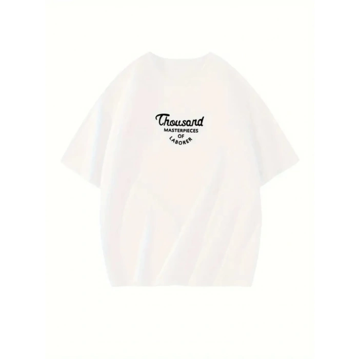 MDB Thousand Baskılı Oversize Bisiklet Yaka Tshirt  Beyaz