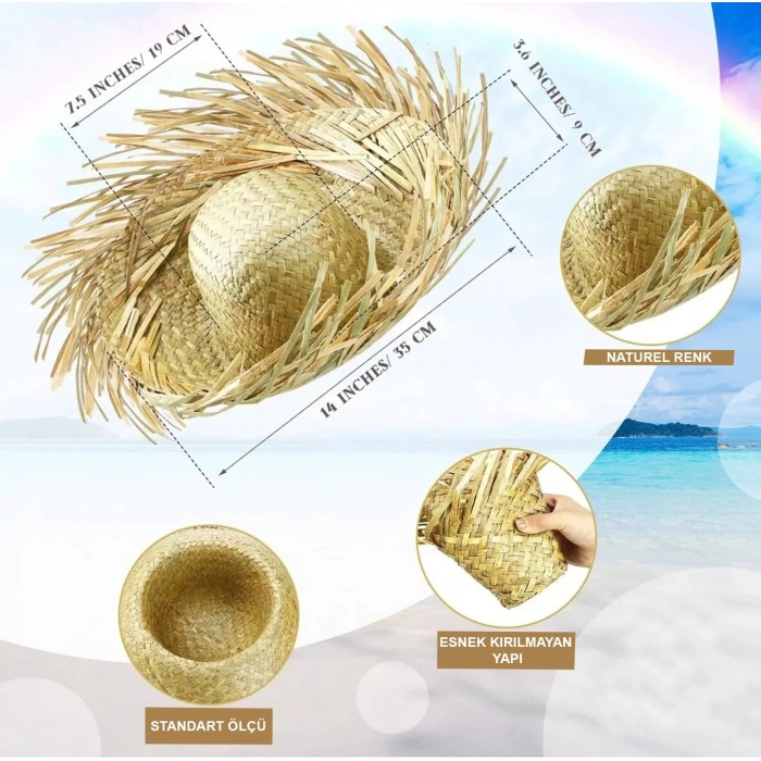 MDB Tropikal Parti Natural Hasır Şapka