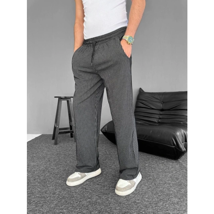 MDB u Yolu Çizgili Cepli Pantalon  iyah