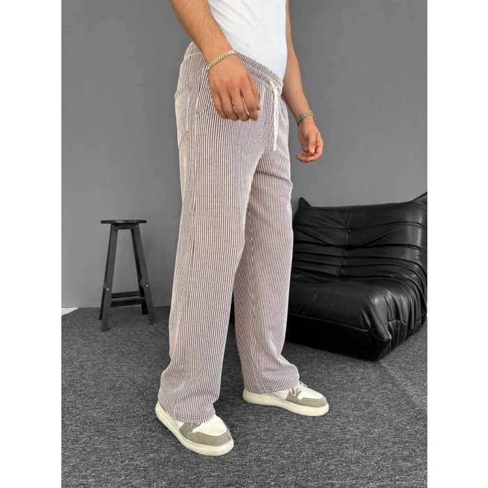 MDB u Yolu Çizgili Cepli Pantalon  Kahverengi