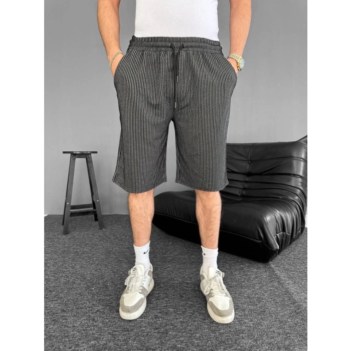 MDB u Yolu Çizgili Cepli Şort iyah