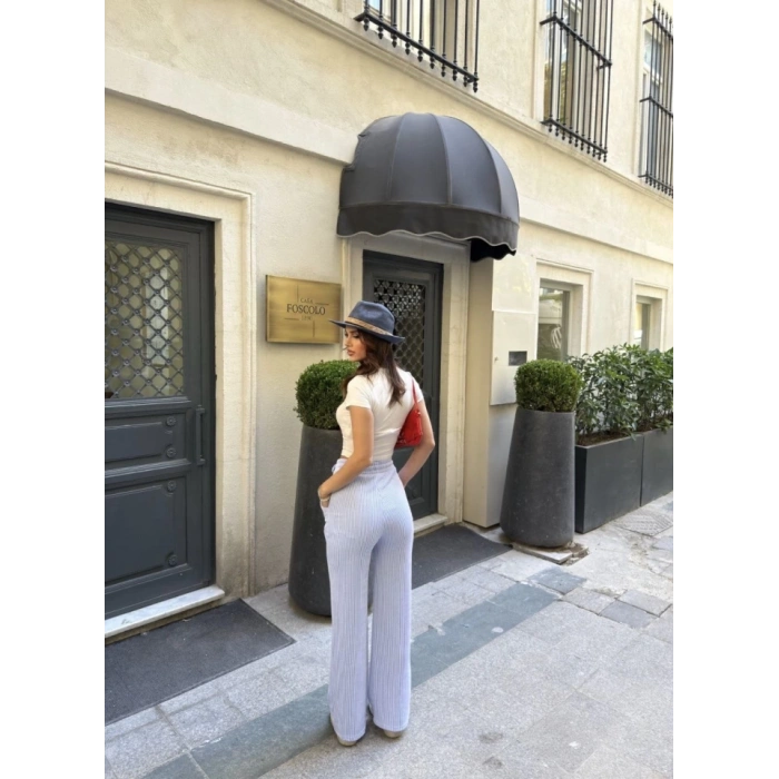 MDB u Yolu Çizgili Kolay Kombinle Ne Bilir Cepli Pantolon  Açık avi