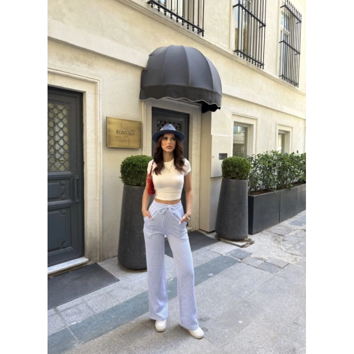 MDB u Yolu Çizgili Kolay Kombinle Ne Bilir Cepli Pantolon  Açık avi