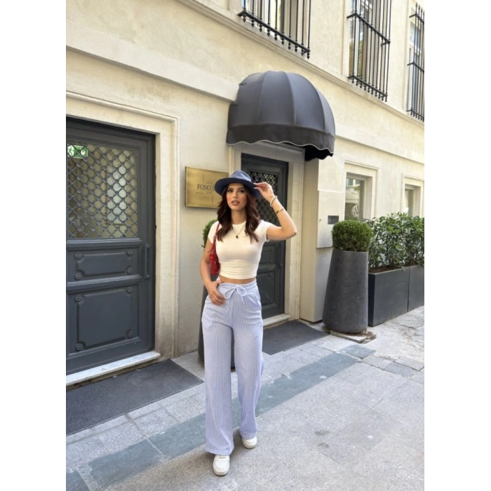 MDB u Yolu Çizgili Kolay Kombinle Ne Bilir Cepli Pantolon  Açık avi