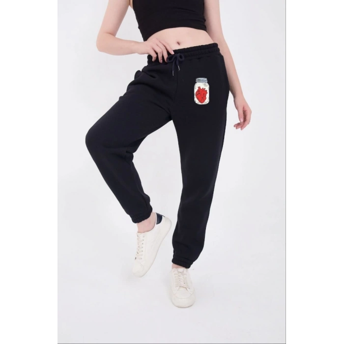 MDB Üç İplik astikli Baskılı Eşofman Pantolon  acivert