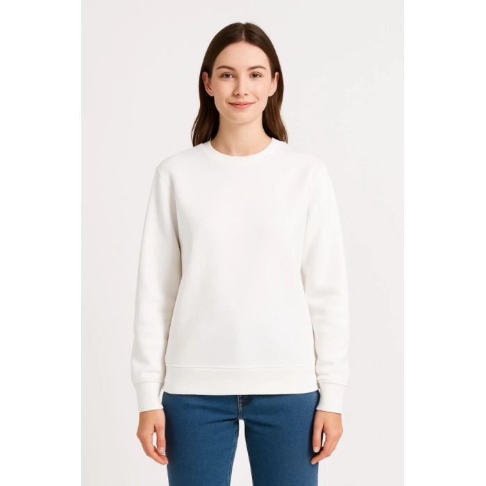 MDB Üç İplik Düz Bisiklet Yaka weathirt  Beyaz