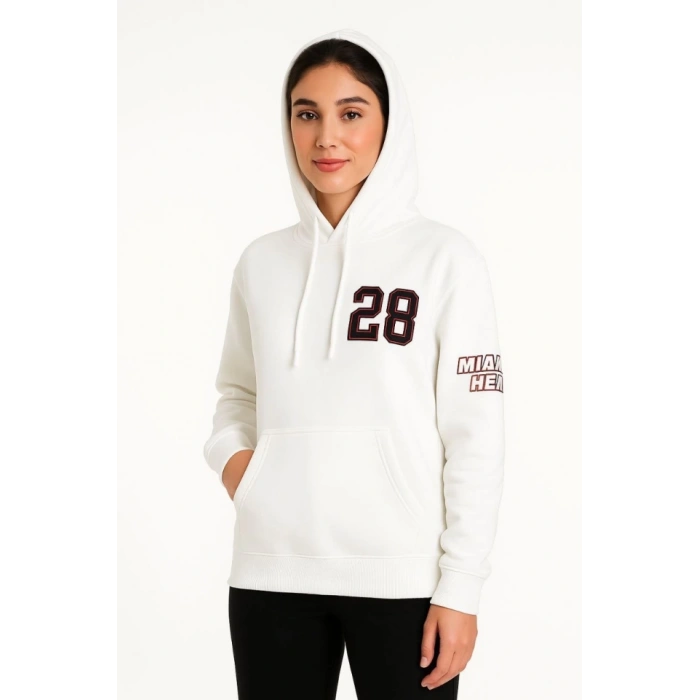 MDB Üç İplik Kapüşonlu Ön Ve Arka Baskılı weathirt Hoodie  Beyaz