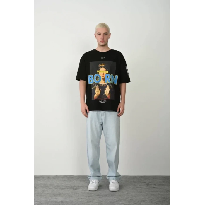 MDB Unisex Baskılı Bisiklet Yaka Oversize Thirt  iyah