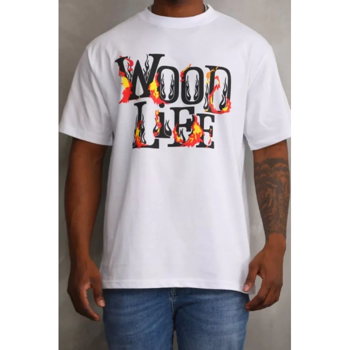 MDB Unisex Baskılı Oversize Thirt  Beyaz