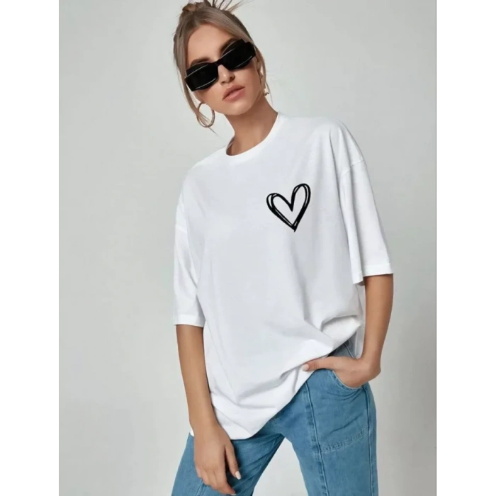 MDB Unisex Baskılı Oversize Thirt  Beyaz