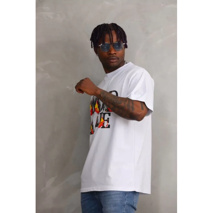 MDB Unisex Baskılı Oversize Thirt  Beyaz