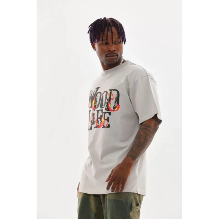 MDB Unisex Baskılı Oversize Thirt  Gri