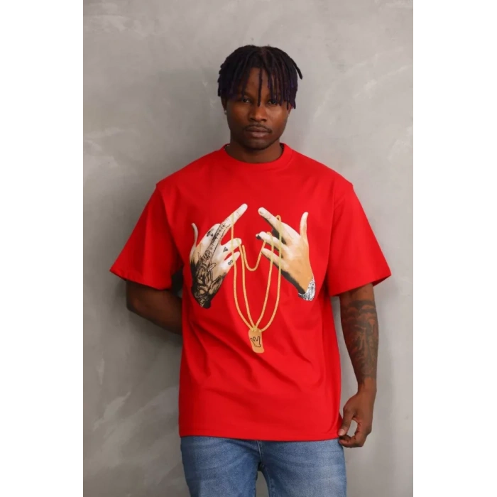 MDB Unisex Baskılı Oversize Thirt  Kırmızı