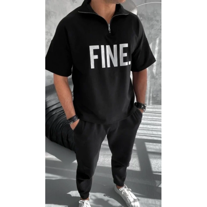 MDB Unisex Baskılı Yarım Fermuarlı Thirt  iyah