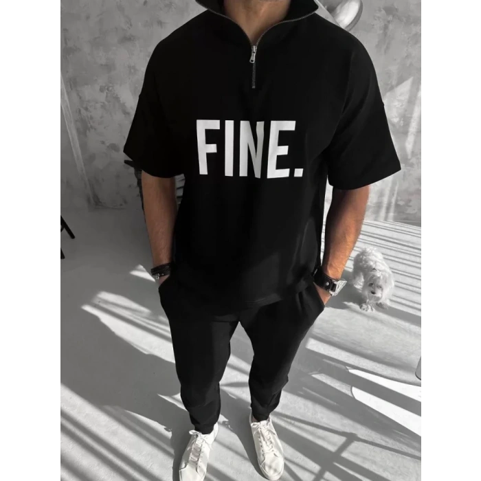 MDB Unisex Baskılı Yarım Fermuarlı Thirt  iyah