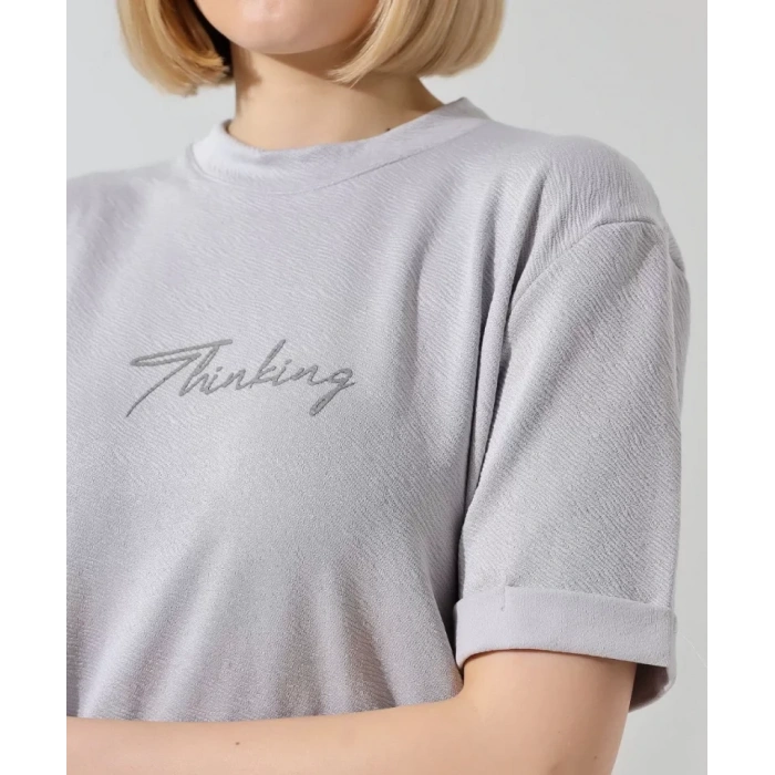 MDB Unisex Bisiklet Yaka Baskılı lim Fit Thirt  Boyalı Gri