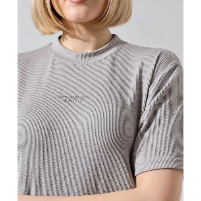 MDB Unisex Bisiklet Yaka Baskılı lim Fit Thirt  Boyalı Gri