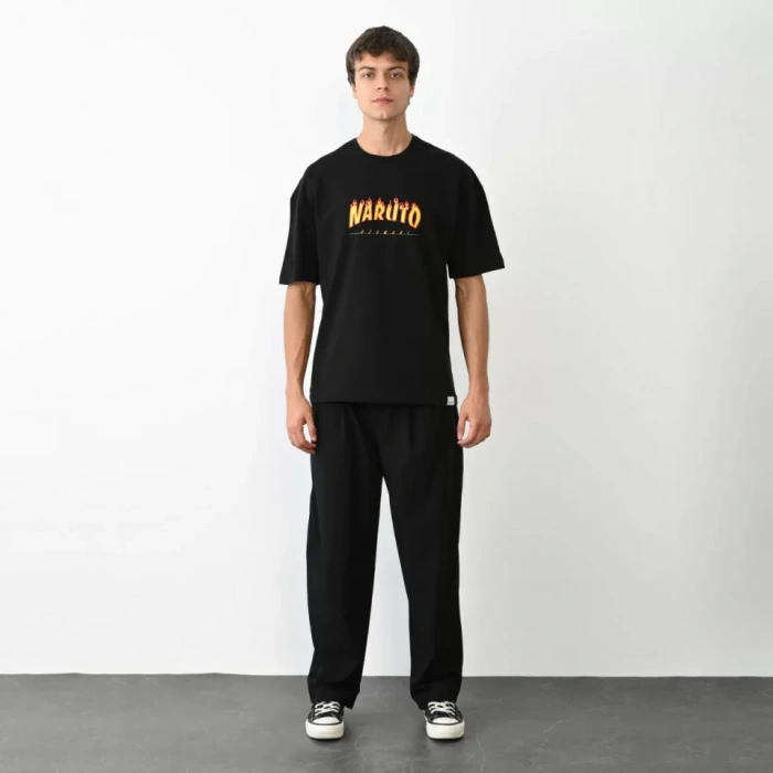 MDB Unisex Bisiklet Yaka Baskılı Oversize Thirt  iyah