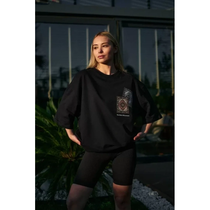 MDB Unisex Bisiklet Yaka Baskılı Oversize Thirt  iyah