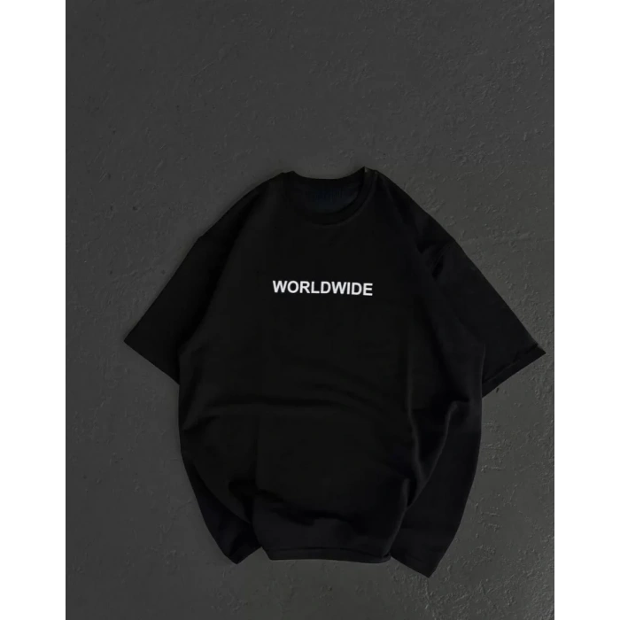 MDB Unisex Bisiklet Yaka Baskılı Oversize Thirt  iyah