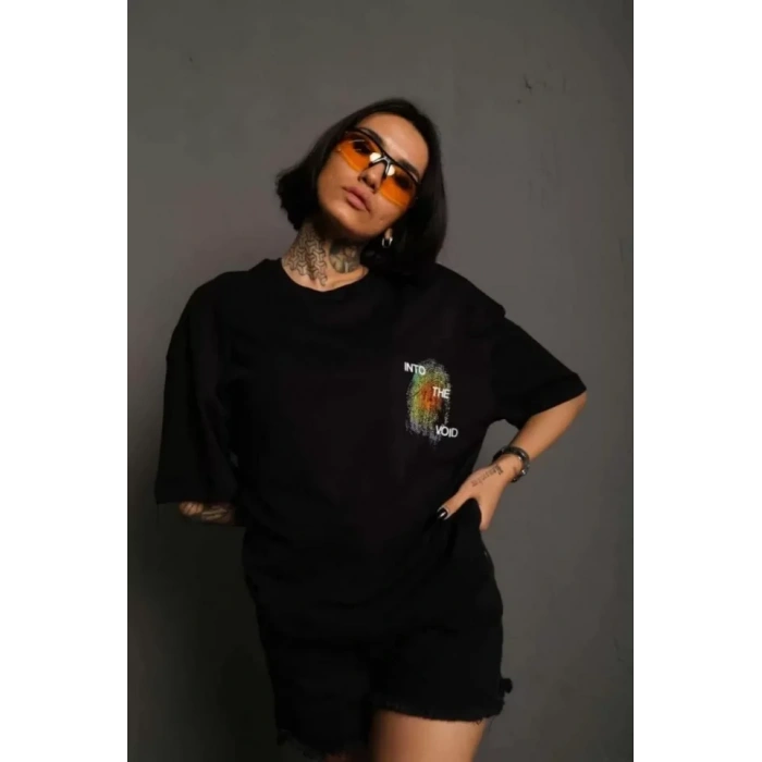 MDB Unisex Bisiklet Yaka Baskılı Oversize Thirt  iyah