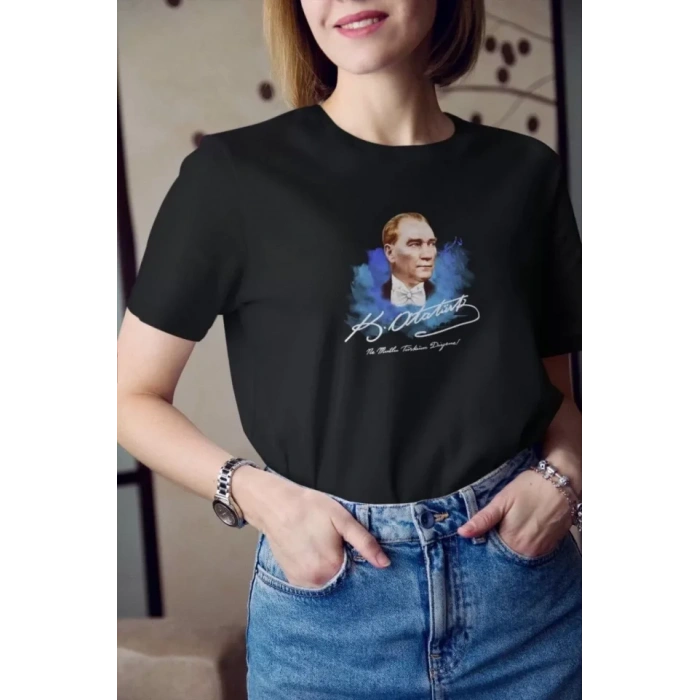 MDB Unisex Bisiklet Yaka Baskılı Oversize Thirt  iyah