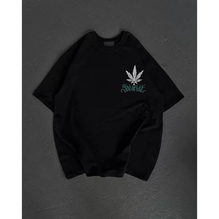 MDB Unisex Bisiklet Yaka Baskılı Oversize Thirt  iyah