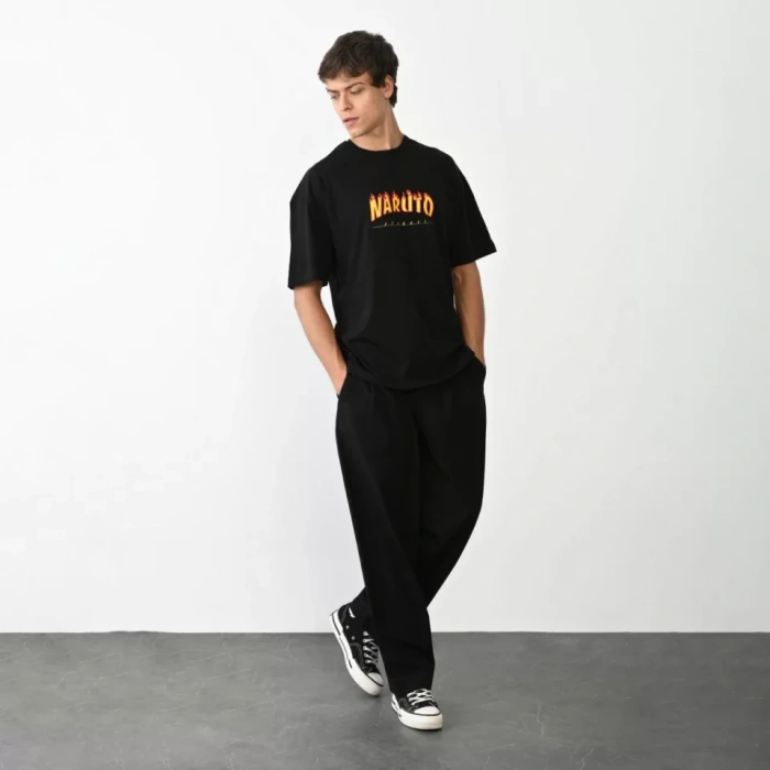 MDB Unisex Bisiklet Yaka Baskılı Oversize Thirt  iyah