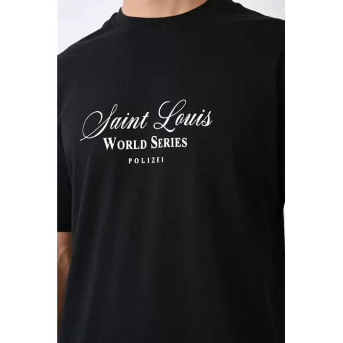 MDB Unisex Bisiklet Yaka Baskılı Oversize Thirt  iyah