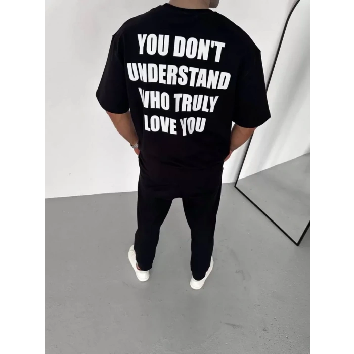 MDB Unisex Bisiklet Yaka Baskılı Oversize Thirt  iyah