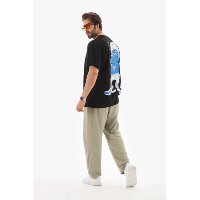 MDB Unisex Bisiklet Yaka Baskılı Oversize Thirt  iyah