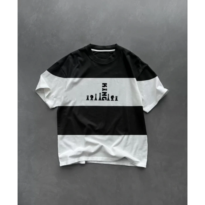 MDB Unisex Bisiklet Yaka Baskılı Parçalı Oversize Thirt  iyah