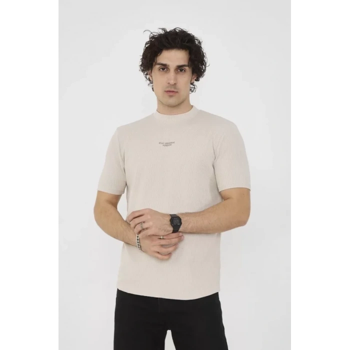 MDB Unisex Bisiklet Yaka lim Fit Thirt Bej