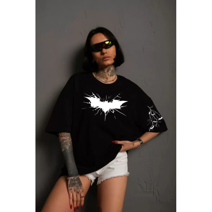 MDB Unisex Ön Ve Kol Baskılı Oversize Tshirt  iyah