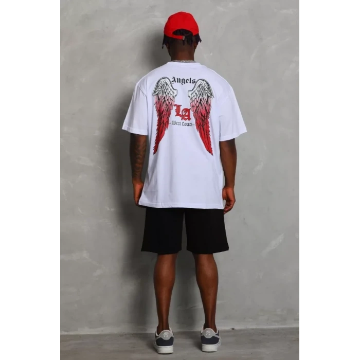 MDB Unisex Oversize Baskılı Bisiklet Yaka Thirt  Beyaz