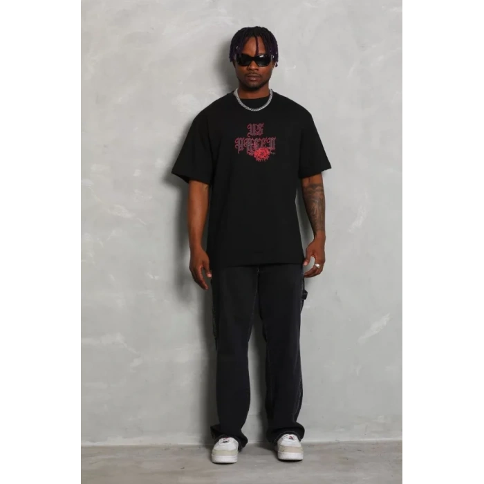 MDB Unisex Oversize Baskılı Bisiklet Yaka Thirt  iyah